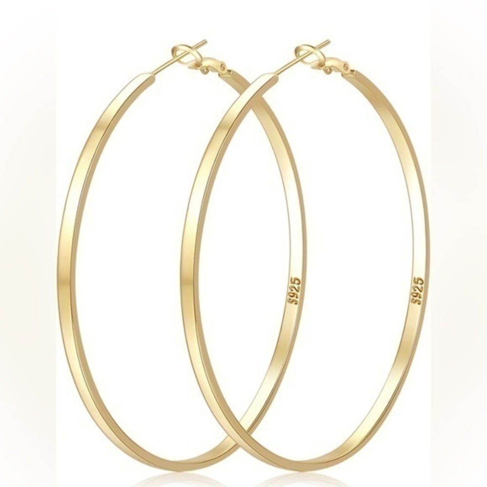 Sterling Silver Gold Hoop 70MM Earrings